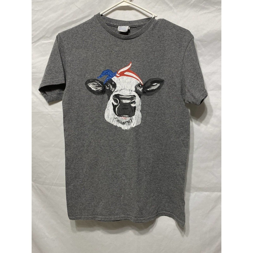 Delta Pro Weight‎ T-shirt Size Small SP - Gray W/ Cow Wearing Red Blue Bandanna